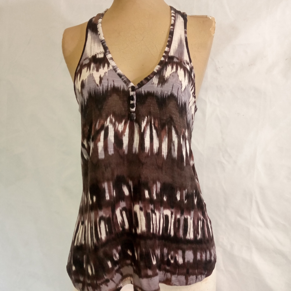 Ella Moss Brown & White Tie-Dye V-Neck Tank